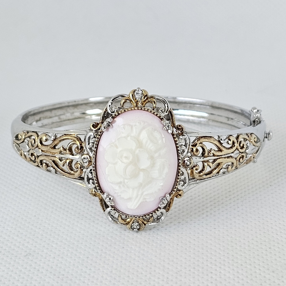 Gems En Vogue Hand Carved Cameo Bangle Palladium Sterling Silver 24K